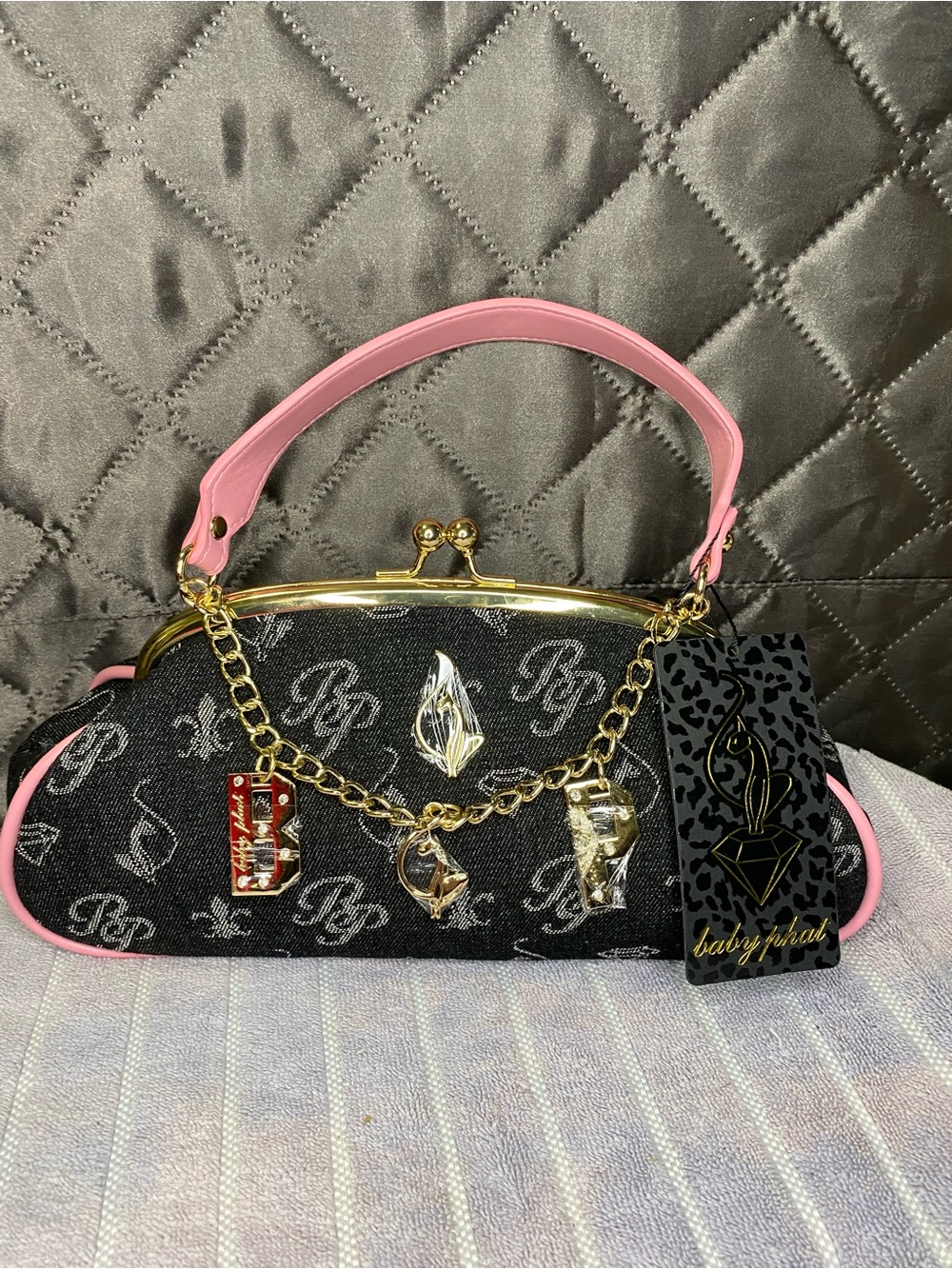 NWT Baby Phat Monogram Kiss-Lock Top Handle Bag Denim Pink Y2K Viral
